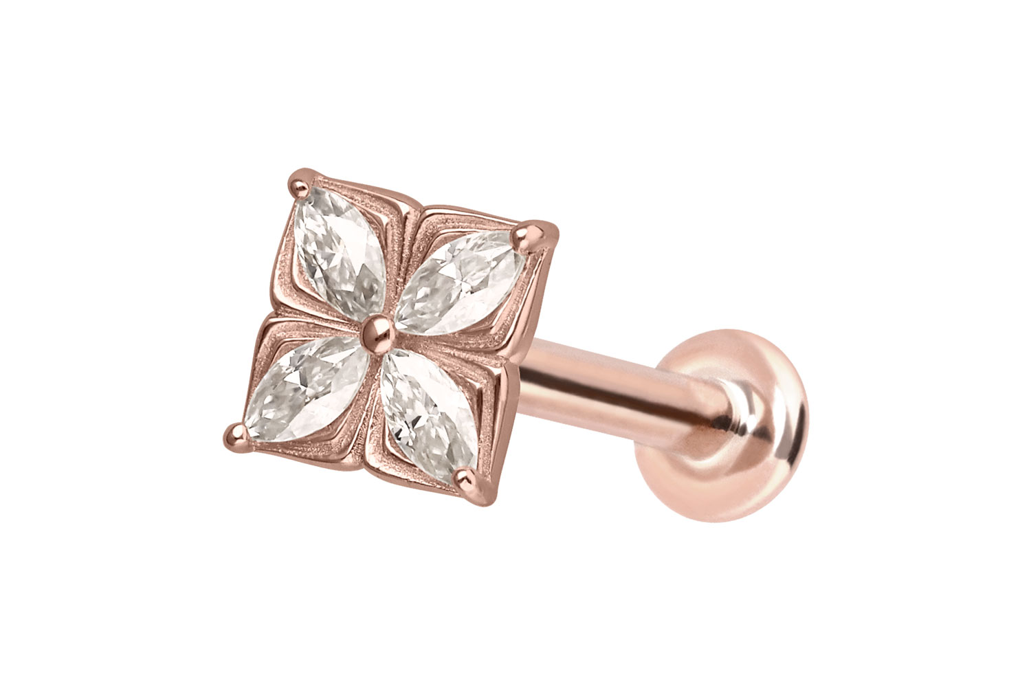 14 Karat Gold Labret Piercing mit Innengewinde MOISSANIT-BLUME